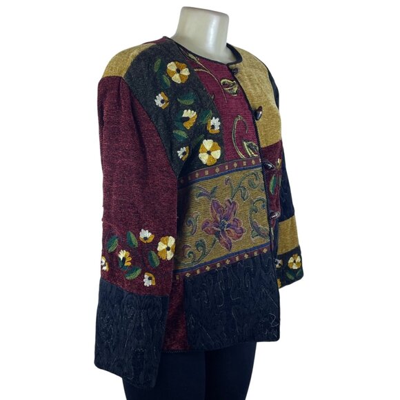 Julie Kin Womens Multicolor Floral Embroidered Jacket Button Front Sz L - Picture 2 of 7